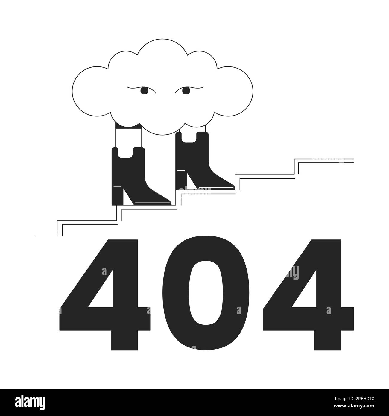 Surreal cloud walking in boots black white error 404 flash message Stock Vector