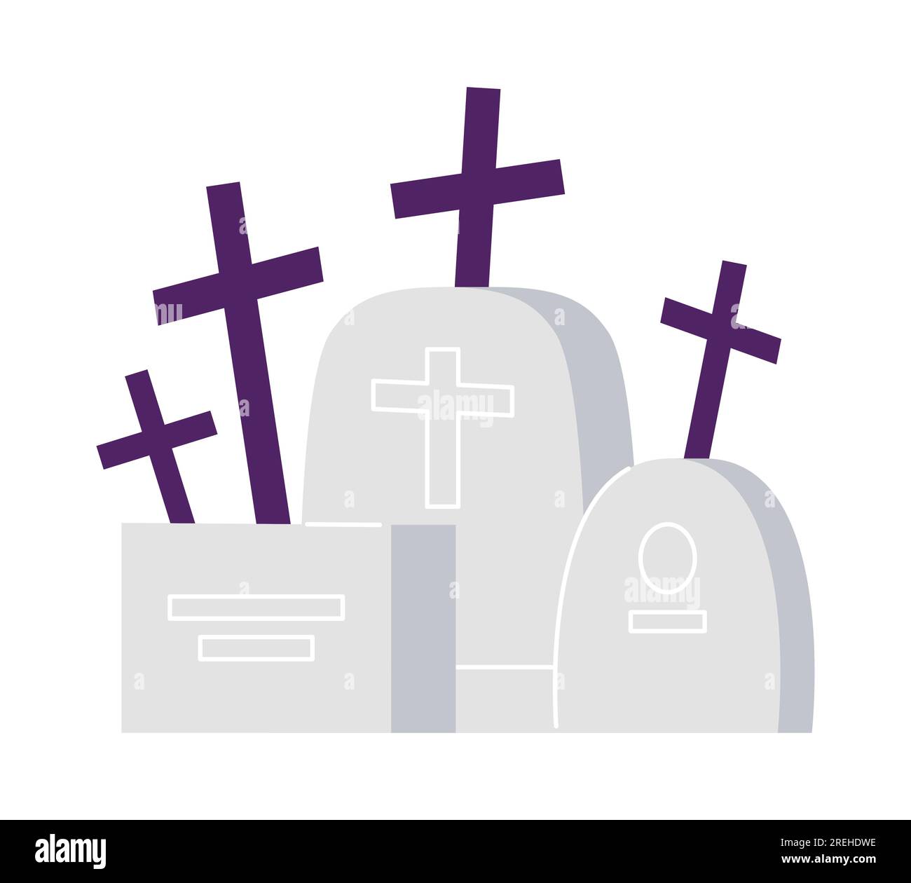 Halloween cemetery with crosses semi flat colour vector object Stock Vector
