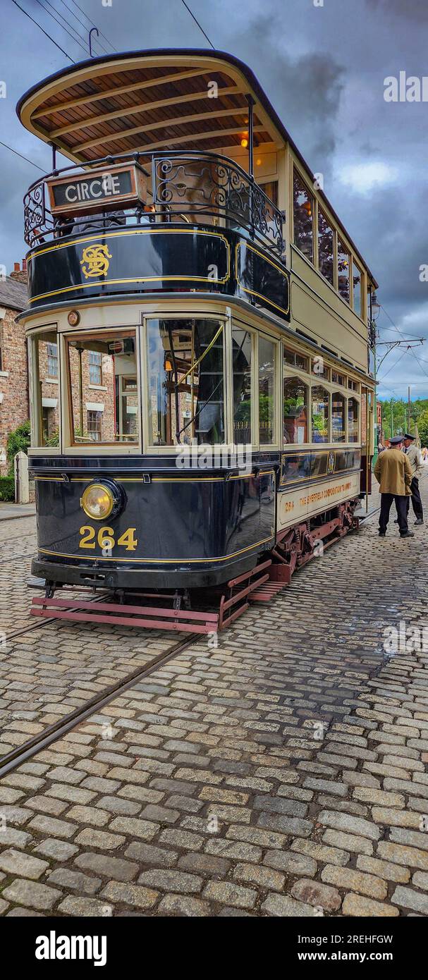An Early 1910's Genuine House and Street, with Tram,Durham, England Stock Photo