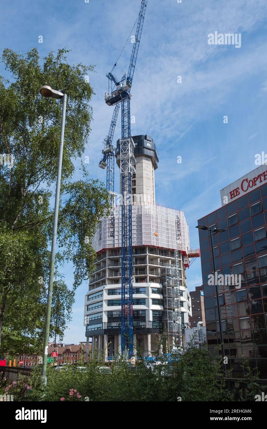 Construction continues of The Octagon which at 155 metres will be the tallest building in Birmingham. The 49 storeys will include apartments and hotel Stock Photo