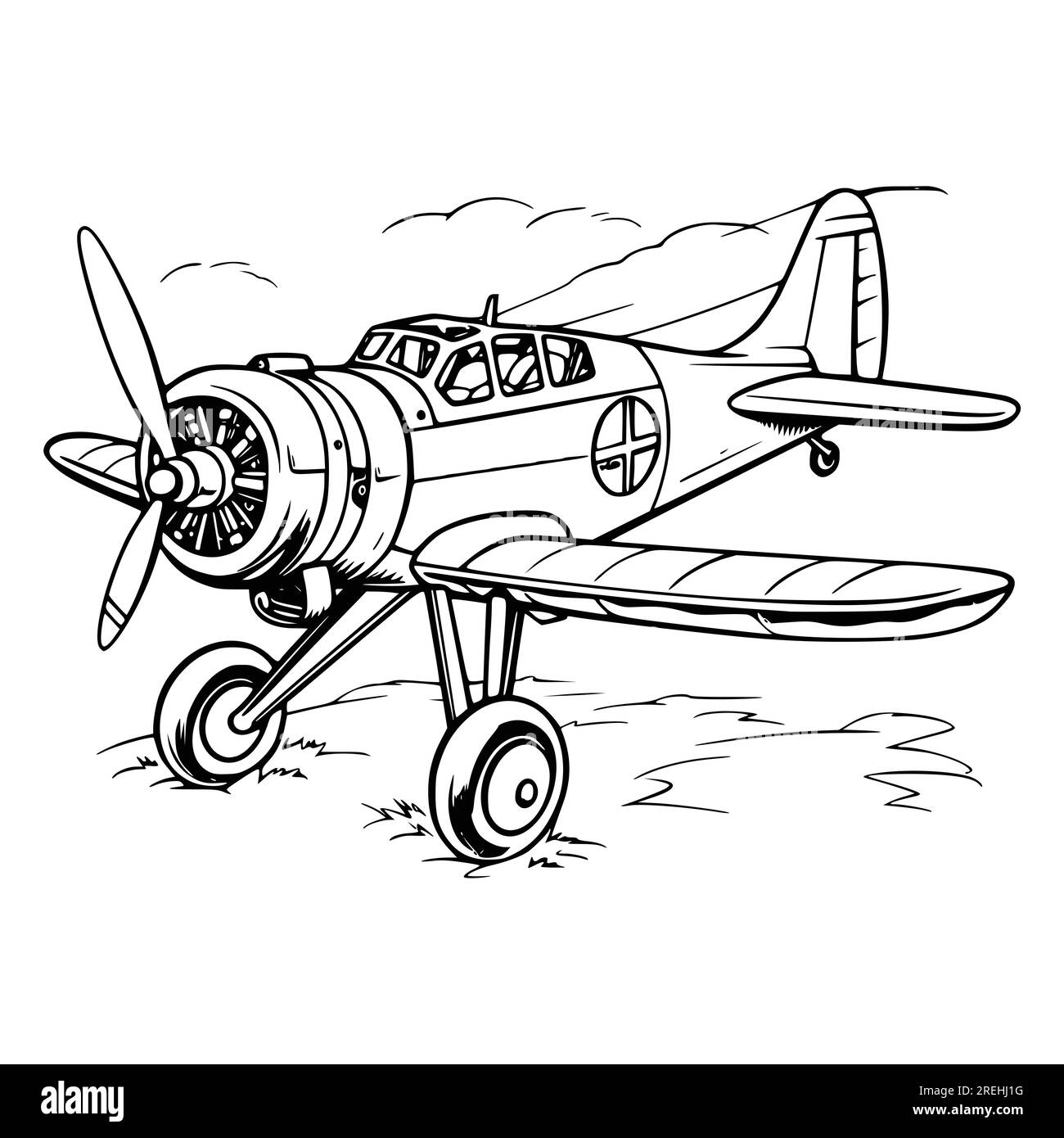 Plane coloring pages drawing for kids Stock Vector