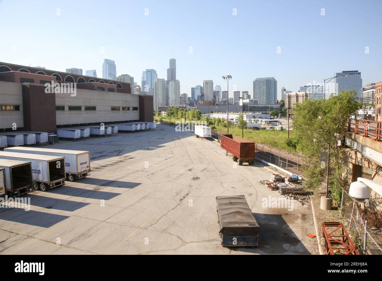 The site of the former Chicago Tribune Freedom Center printing plant sits vacant where a BallyÕs Chicago Casino will be built in River West, Chicago on July 27, 2023. BallyÕs became the TribuneÕs landlord when it bought the 30-acre site for $200 million and issued a sale leaseback on the land after it was approved by ChicagoÕs City Hall. The casino is expected to open in 2026. (Photos By: Alexandra Buxbaum/Sips USA) Credit: Sipa USA/Alamy Live News Stock Photo