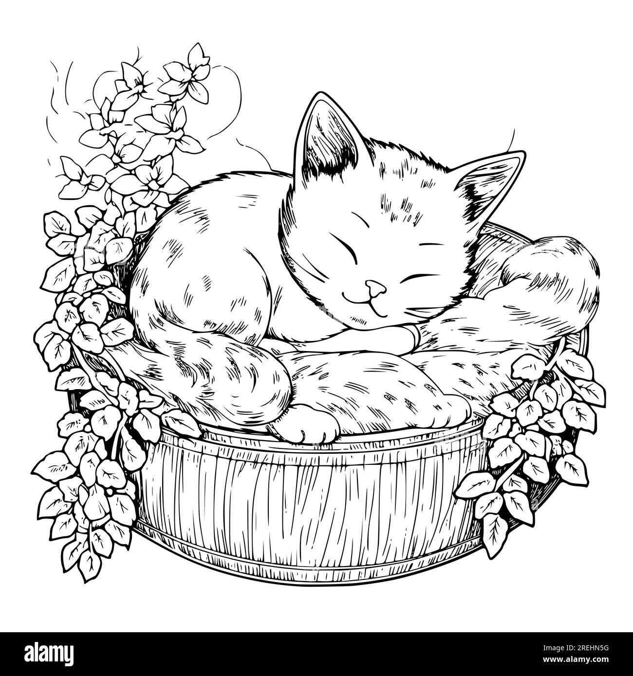 Cat sleeping coloring pages for kids Stock Vector