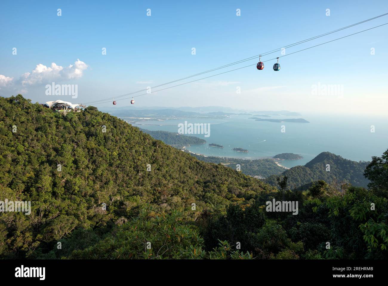 The Langkawi Cable Car, also known as Langkawi SkyCab transporting passengers to top Machincang mountain and foothill, Langkawi Island, Malaysia - The Stock Photo