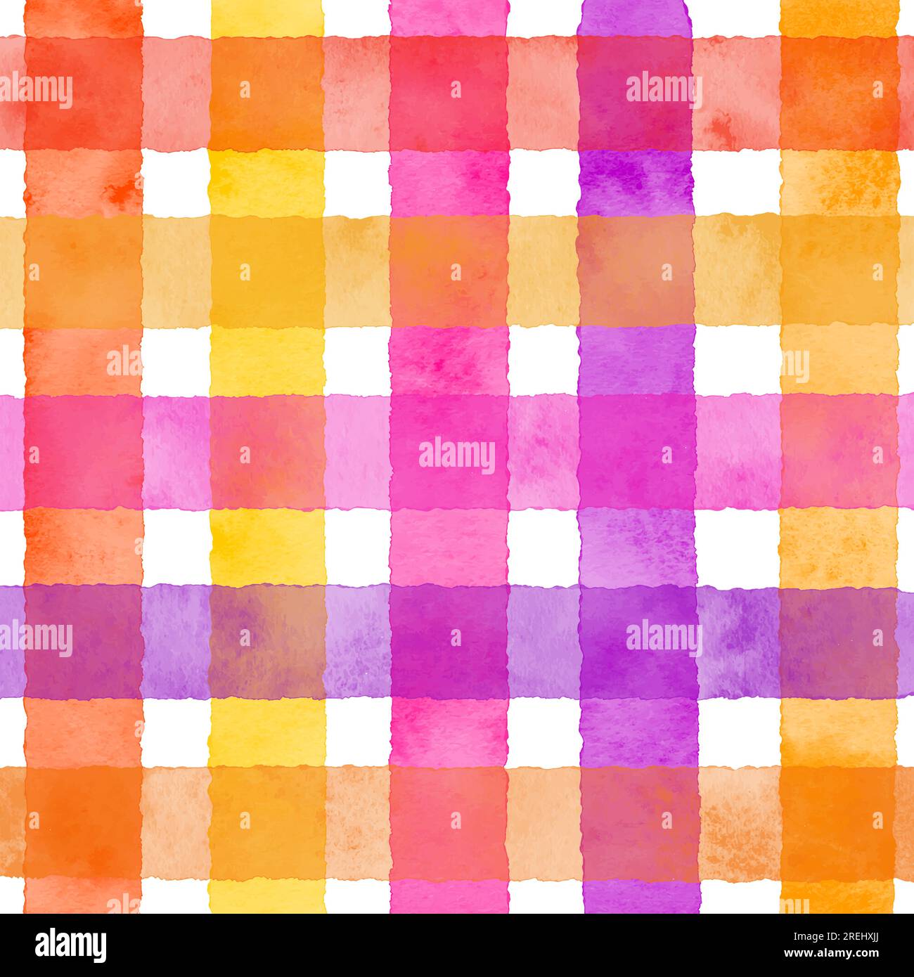 Hand painted watercolour checked pattern background in bright colours Stock Vector