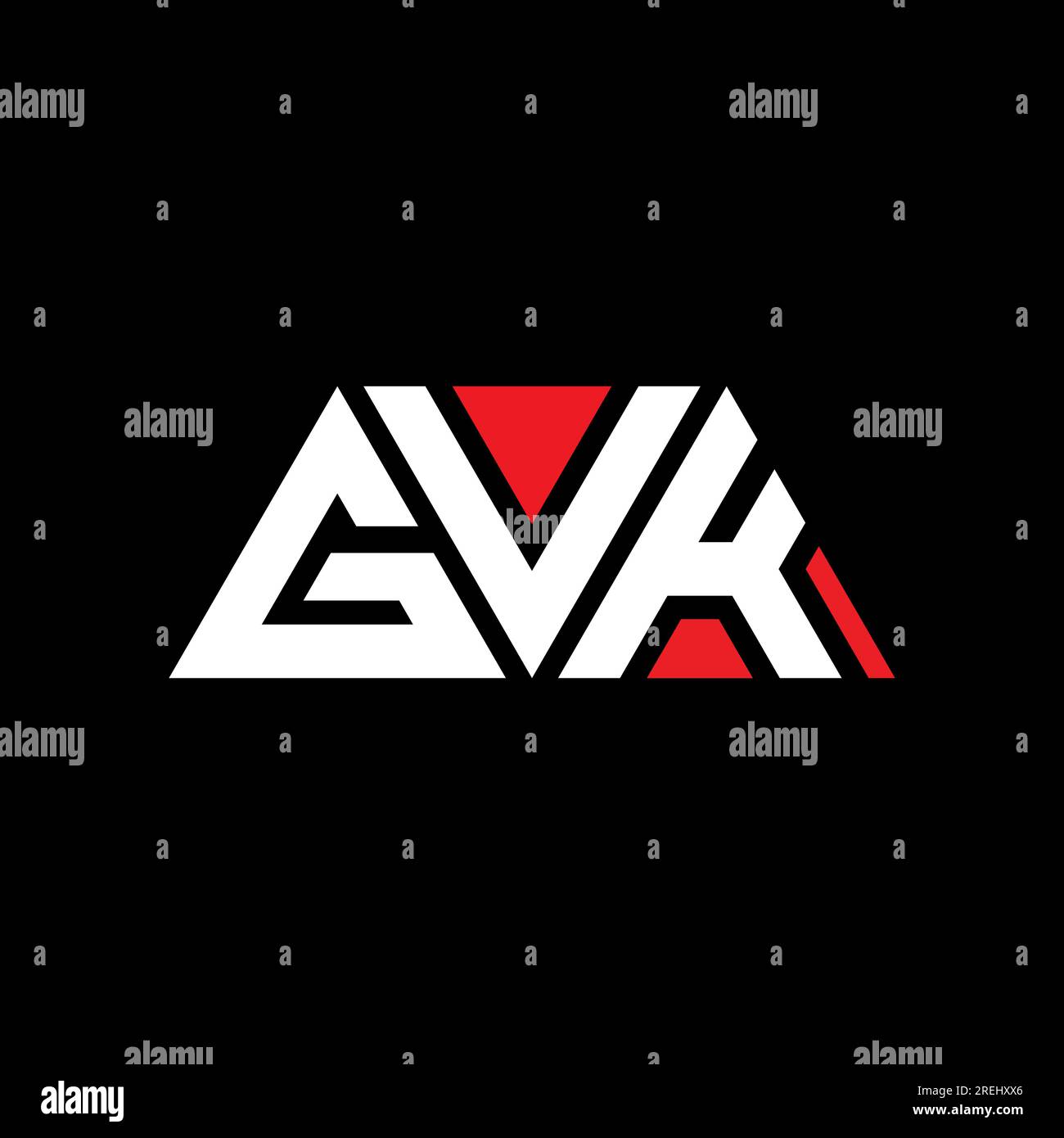 GVK triangle letter logo design with triangle shape. GVK triangle logo design monogram. GVK triangle vector logo template with red color. GVK triangul Stock Vector