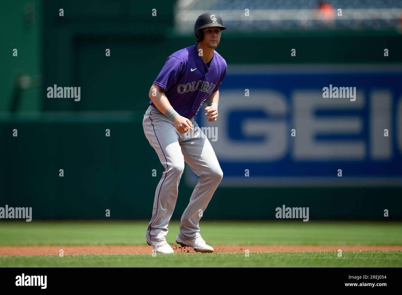 Colorado Rockies' Ryan McMahon takes a lead from second during the