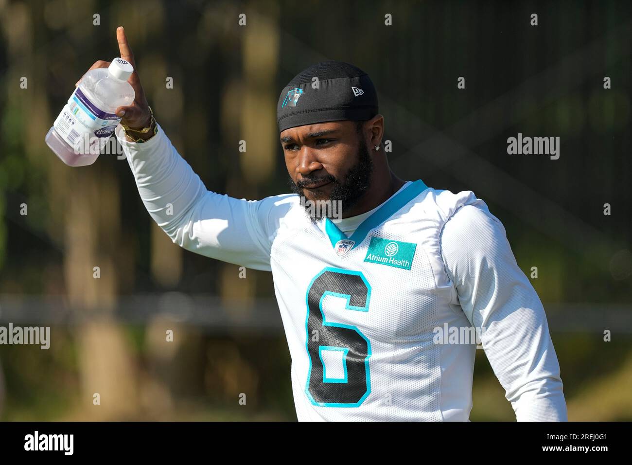 Carolina Panthers running back Miles Sanders arrives at the NFL