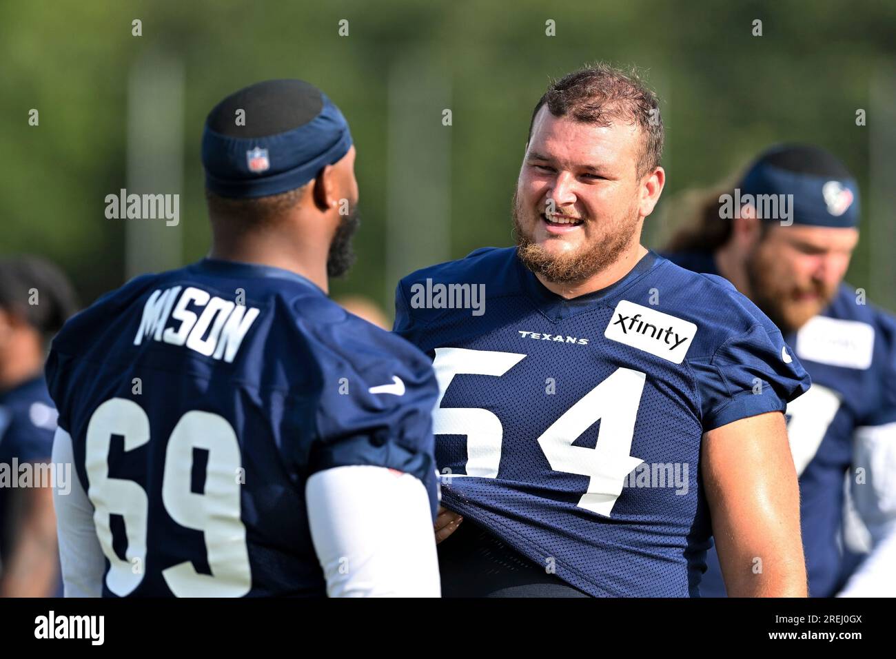 Houston Texans center Scott Quessenberry (54) speaks with guard