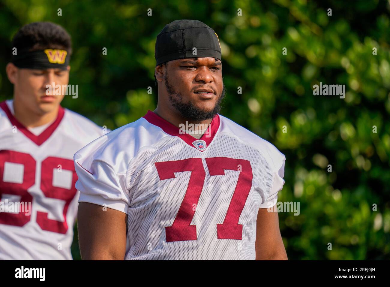 Washington Commanders offensive tackle Alex Akingbulu (62) blocks during an  NFL preseason football game against the Cincinnati Bengals, Saturday,  August 26, 2023 in Landover. (AP Photo/Daniel Kucin Jr Stock Photo - Alamy