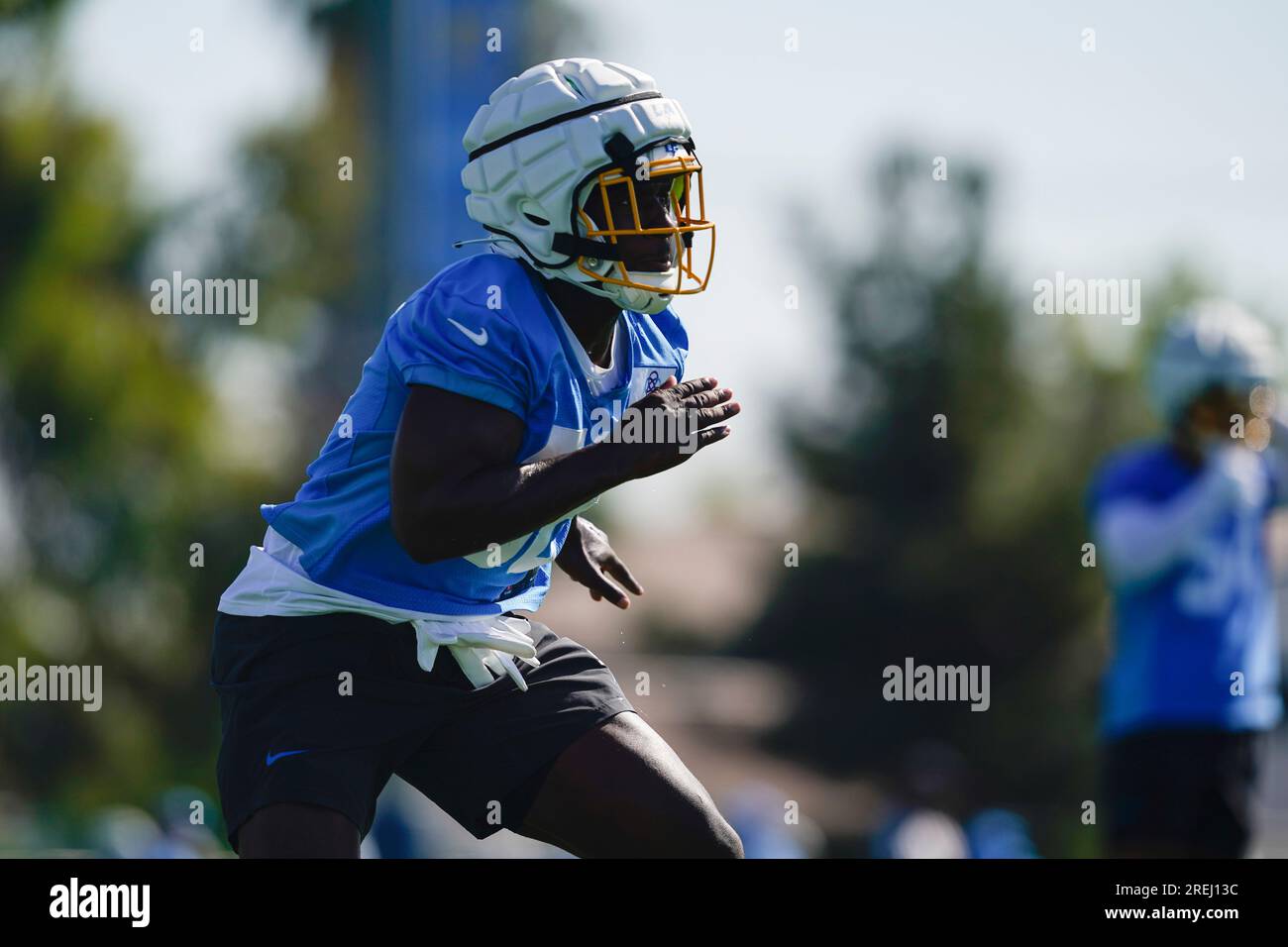 Los Angeles Chargers linebacker Tyreek MaddoxWilliams participates in