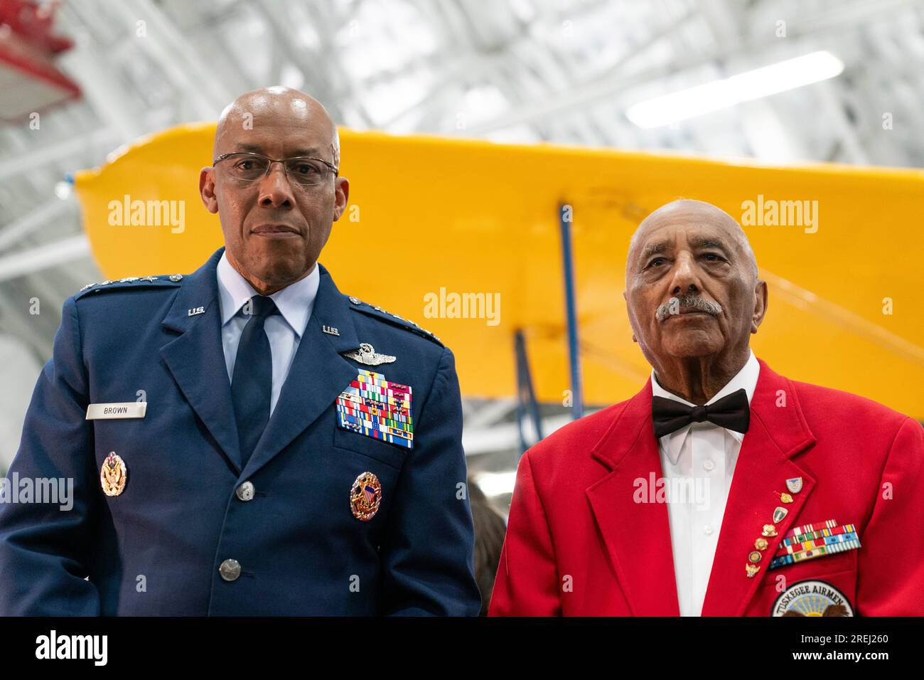 Air Force Chief of Staff Gen. C.Q. Brown, left, stands with retired Lt. Col. Shelton Ivan Ware