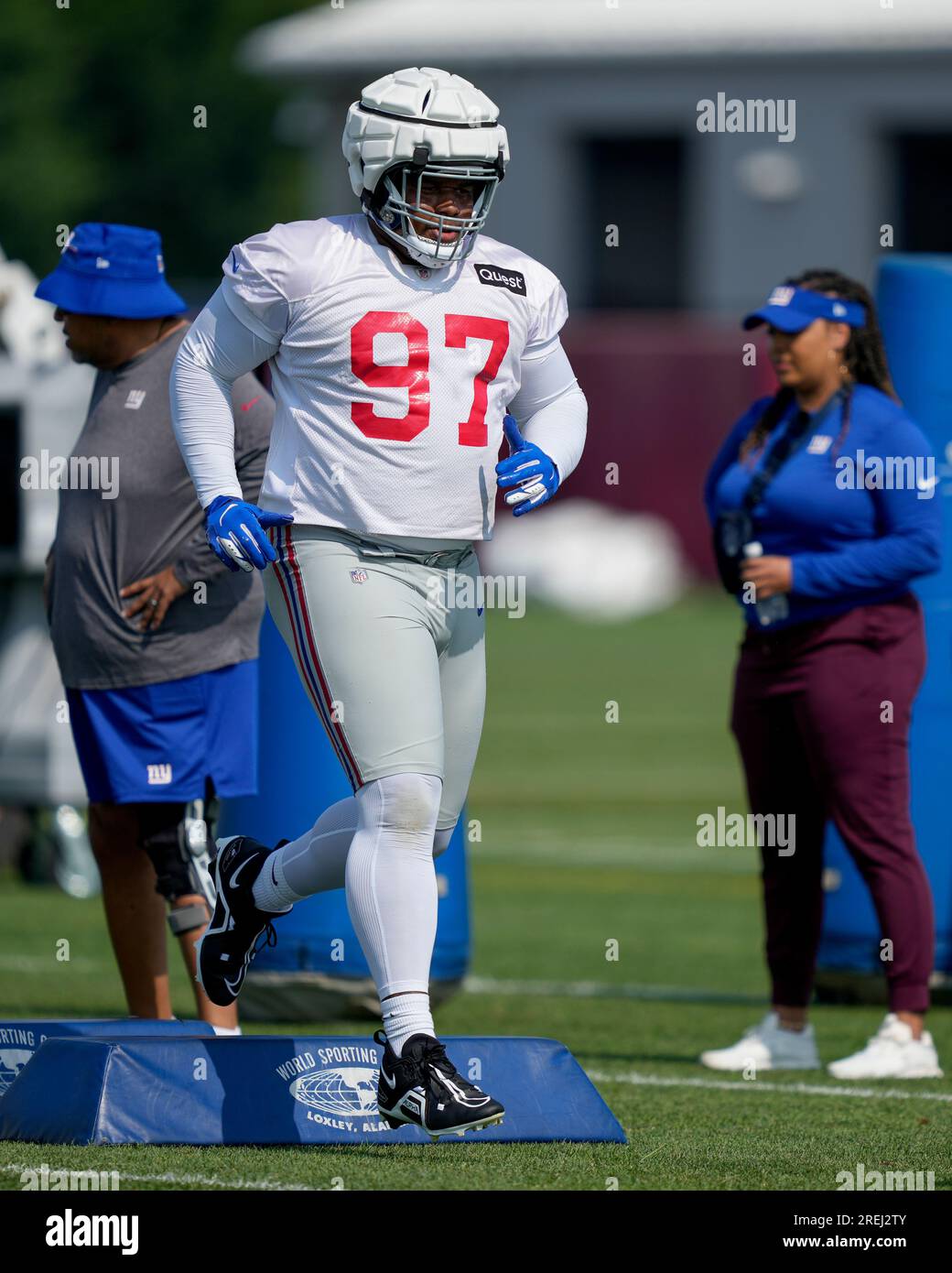 New York Giants defensive tackle Dexter Lawrence (97) during an NFL  preseason football game against the