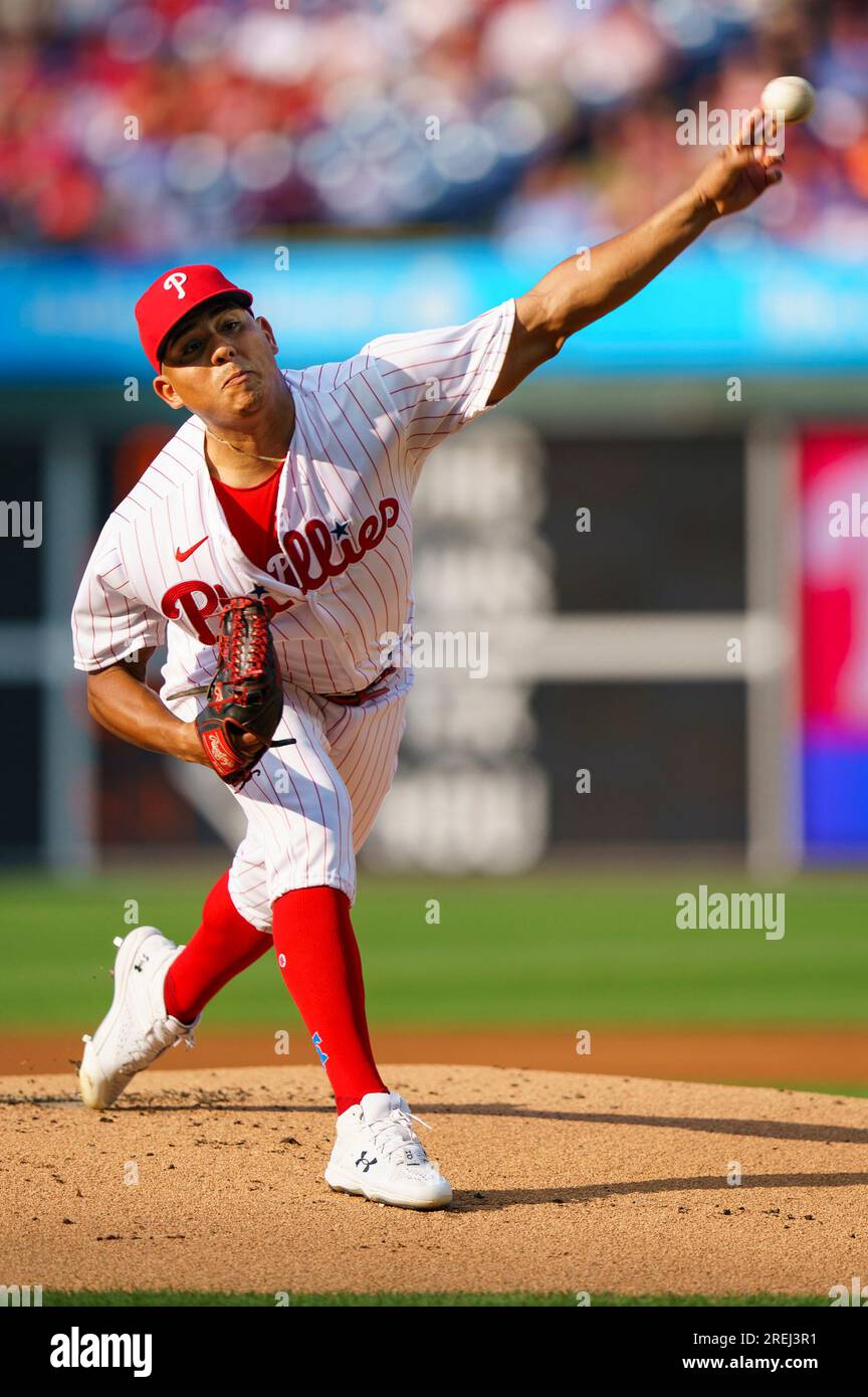 Philadelphia Phillies starting pitcher Ranger Suarez (55) delivers during  the first inning of Game 1 of