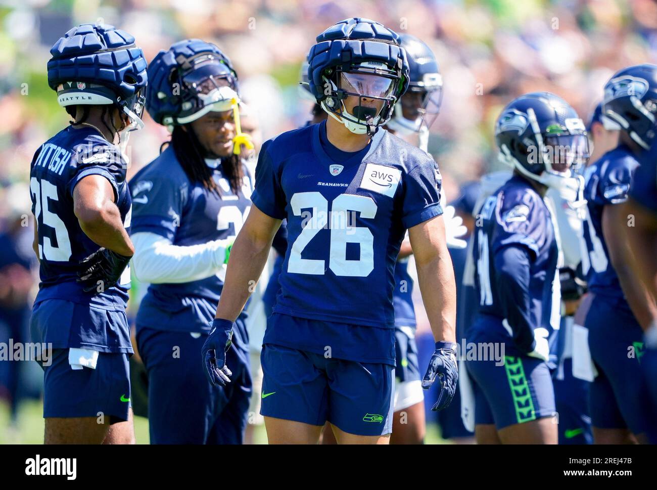 Seattle Seahawks running back Zach (26) walks on the field