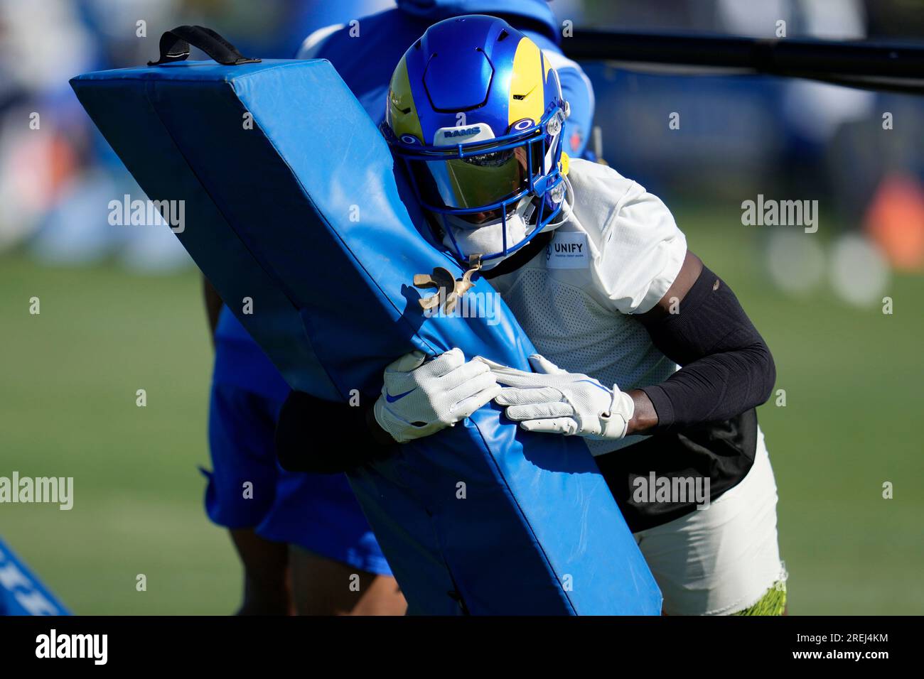 Los Angeles Rams cornerback Derion Kendrick goes through a drill during