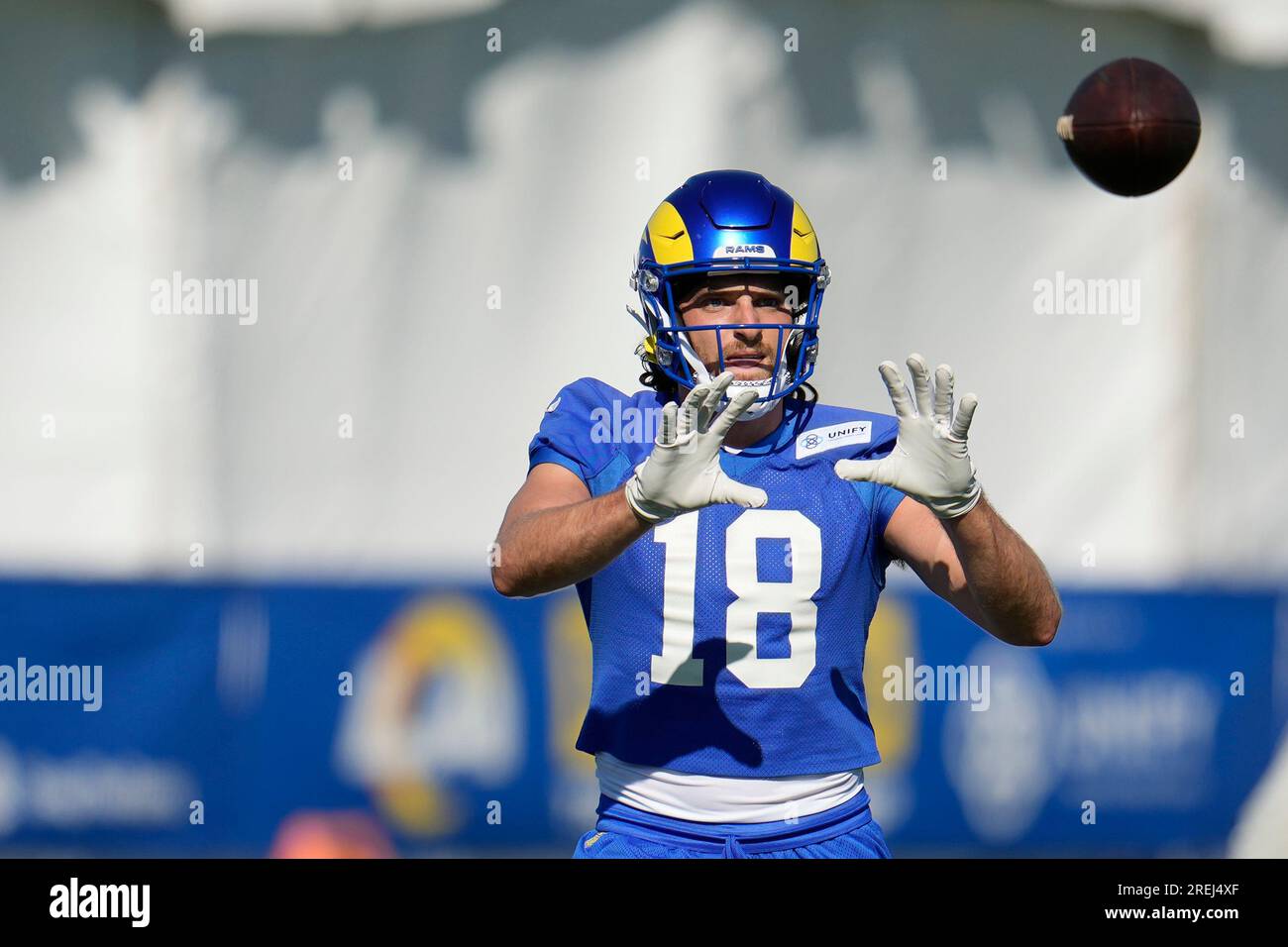 Los Angeles Rams wide receiver Ben Skowronek (18) makes a catch during the  NFL football team's training camp Wednesday, July 26, 2023, in Irvine,  Calif. (AP Photo/Marcio Jose Sanchez Stock Photo - Alamy