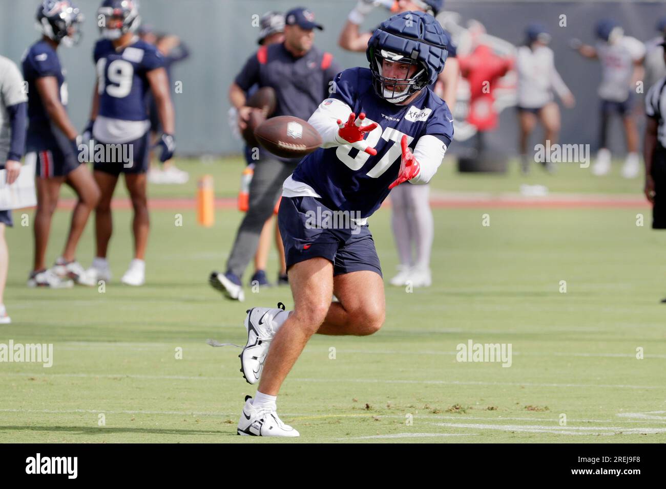 Houston Texans tight end Jordan Murray takes passes during the NFL football  team's training camp Thursday, July 27, 2023, in Houston. (AP Photo/Michael  Wyke Stock Photo - Alamy