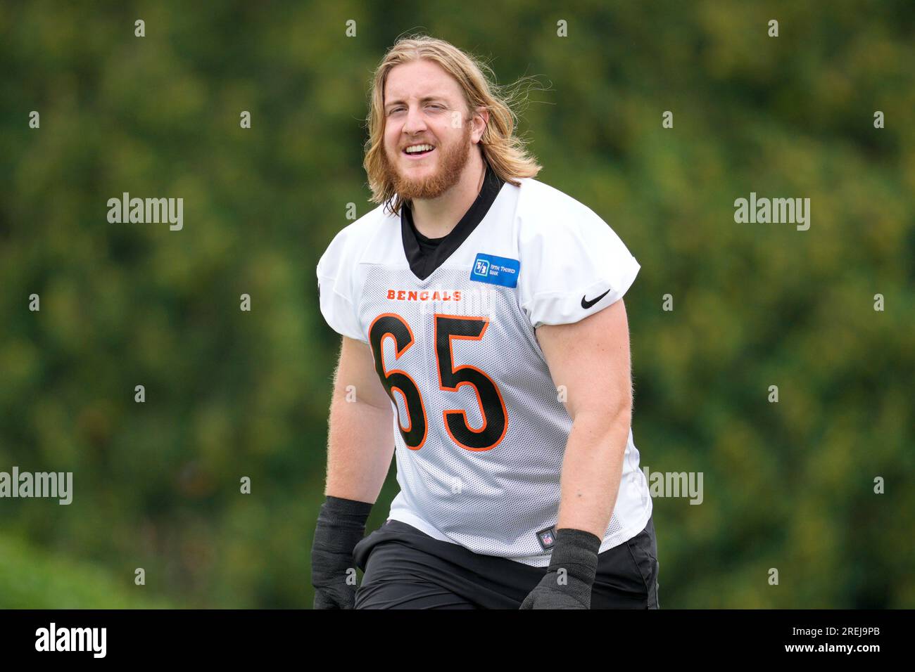 Cincinnati Bengals guard Alex Cappa (65) enters the training facility during the NFL football