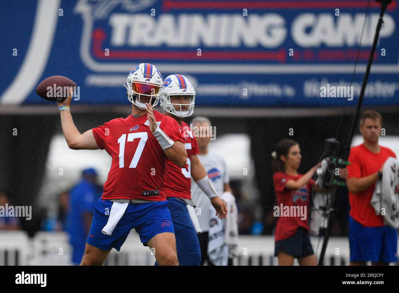 Buffalo Bills quarterback Josh Allen throws a pass during pregame