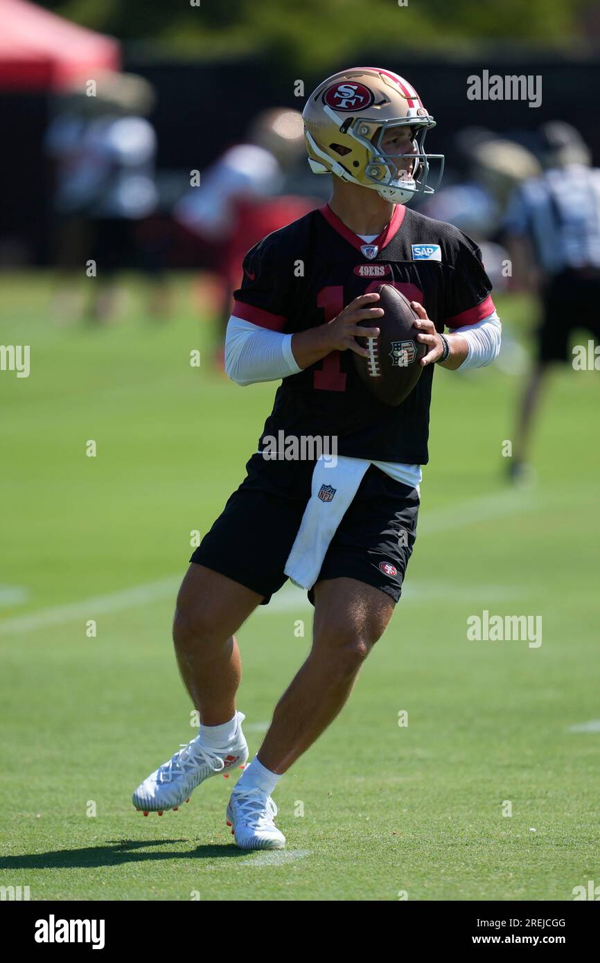 San Francisco 49ers' Brandon Allen passes during the NFL team's football  training camp in Santa Clara, Calif., Thursday, July 27, 2023. (AP  Photo/Jeff Chiu Stock Photo - Alamy