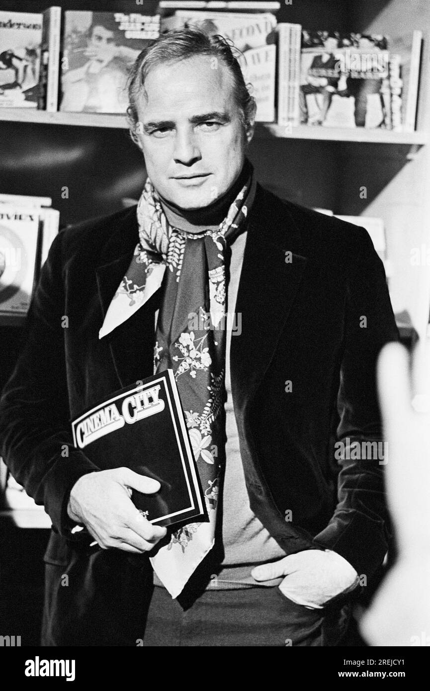 American stage and film actor Marlon Brando at CINEMA CITY - An Exhibition of 75 Years of Moving Pictures at the Round House, London NW1 in October 1970 Stock Photo
