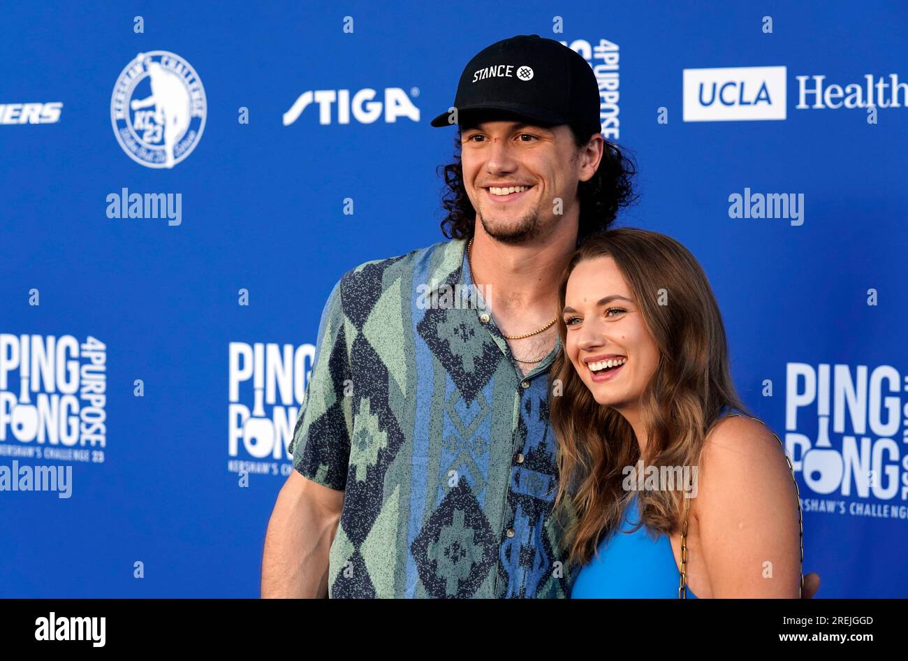 Los Angeles Dodgers baseball player James Outman and his wife