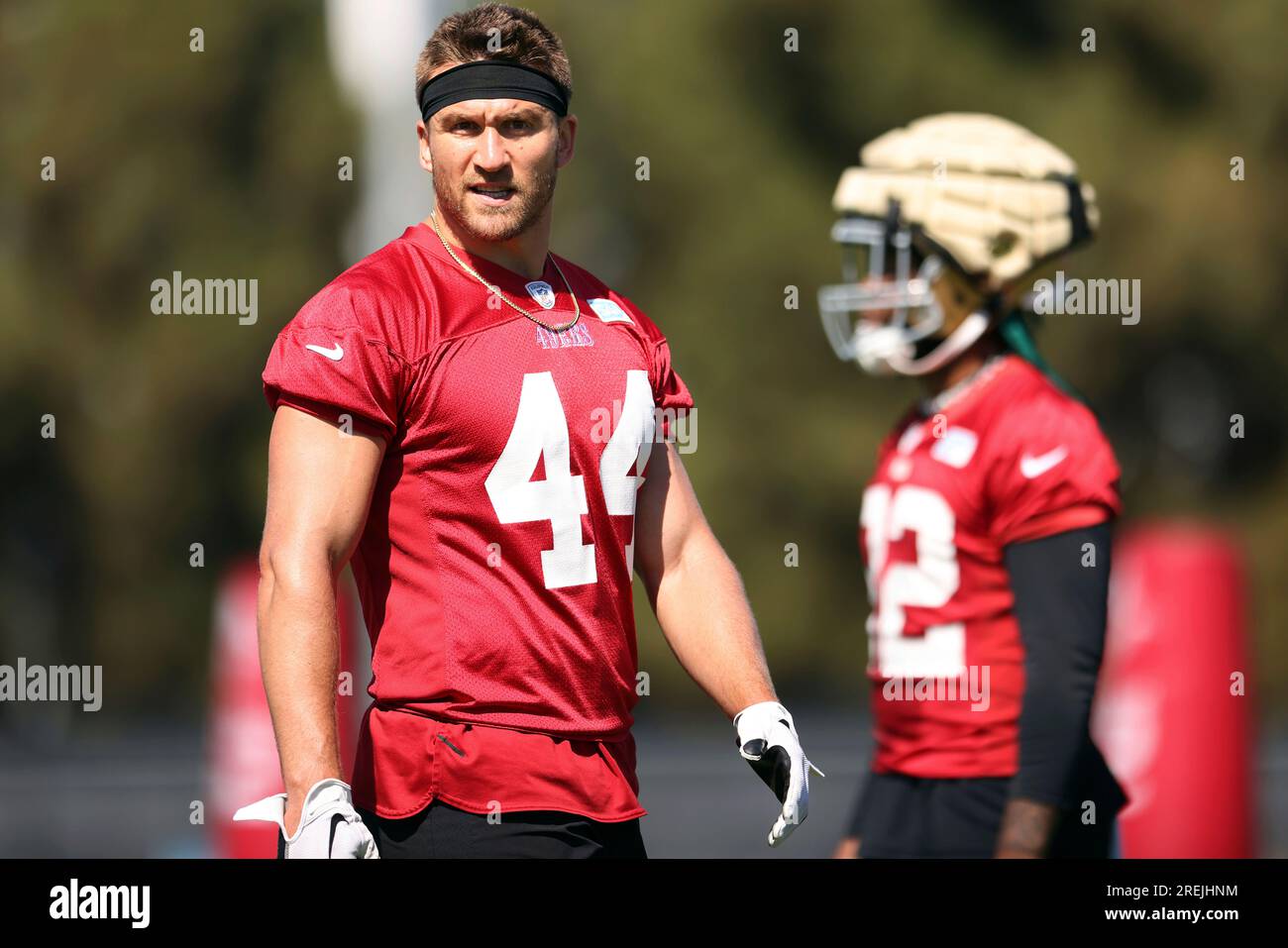 San Francisco 49ers Kyle Juszczyk (44) takes part in drills at the