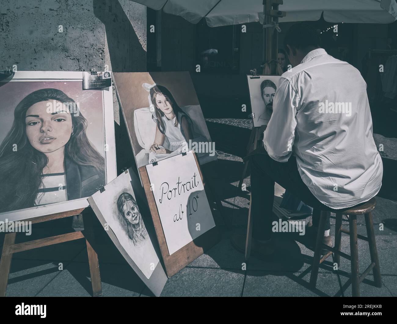 Stuttgart,Germany - June 16,2023;Koenigstrasse A street artist in a ...