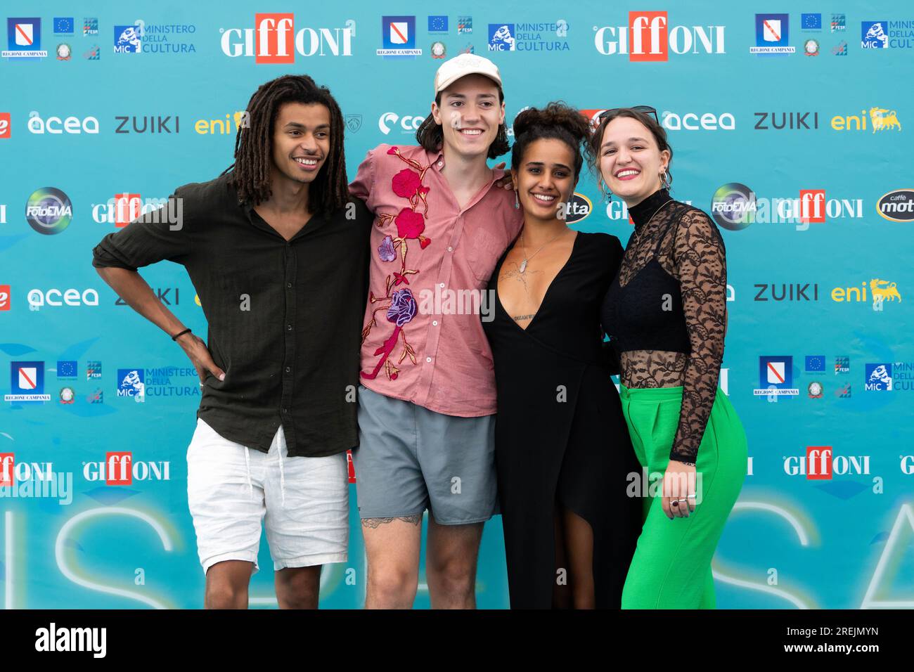 Giffoni Valle Piana, Salerno, Italy. 28th July, 2023. Damien Hauser, Jakob Fessler, Gabriel Fayrouz and Lisa Sigrist attends the photocall at Giffoni Film Festival 2023 on July 28, 2023 in Giffoni Valle Piana, Salerno, Italy (Credit Image: © Francesco Luciano/ZUMA Press Wire) EDITORIAL USAGE ONLY! Not for Commercial USAGE! Stock Photo