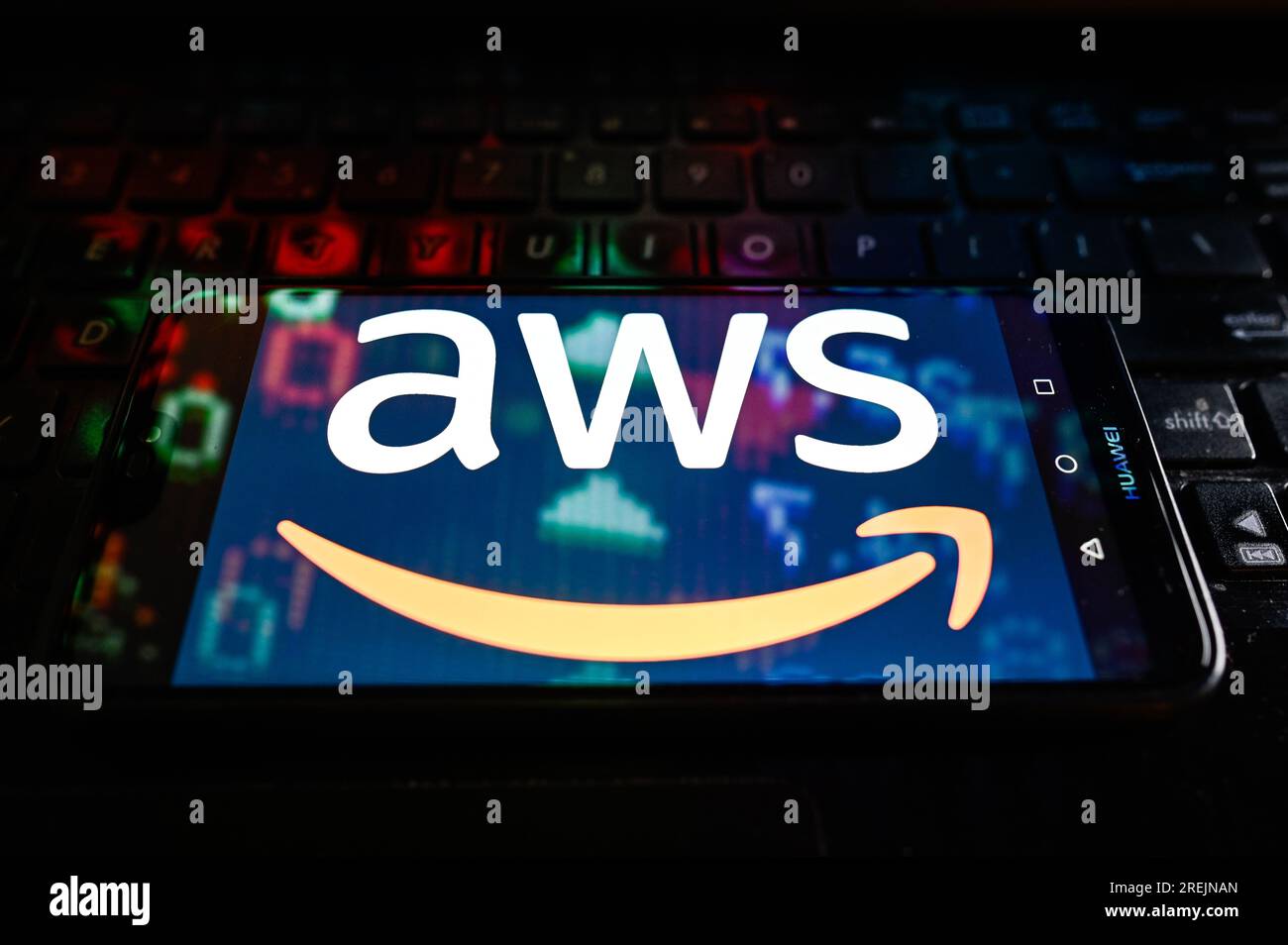 Poland. 28th July, 2023. In this photo illustration a AWS logo is displayed on a smartphone. (Credit Image: © Omar Marques/SOPA Images via ZUMA Press Wire) EDITORIAL USAGE ONLY! Not for Commercial USAGE! Stock Photo