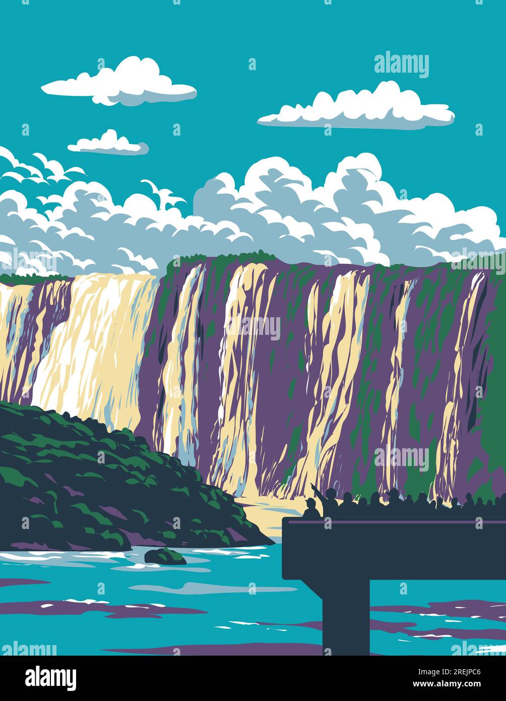 WPA poster art of Iguazu Falls on the Iguazu River within Iguazu ...