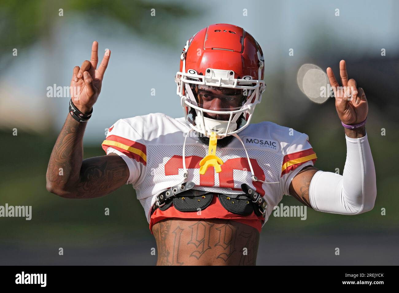 Kansas City Chiefs cornerback Dicaprio Bootle greets fans as he arrives