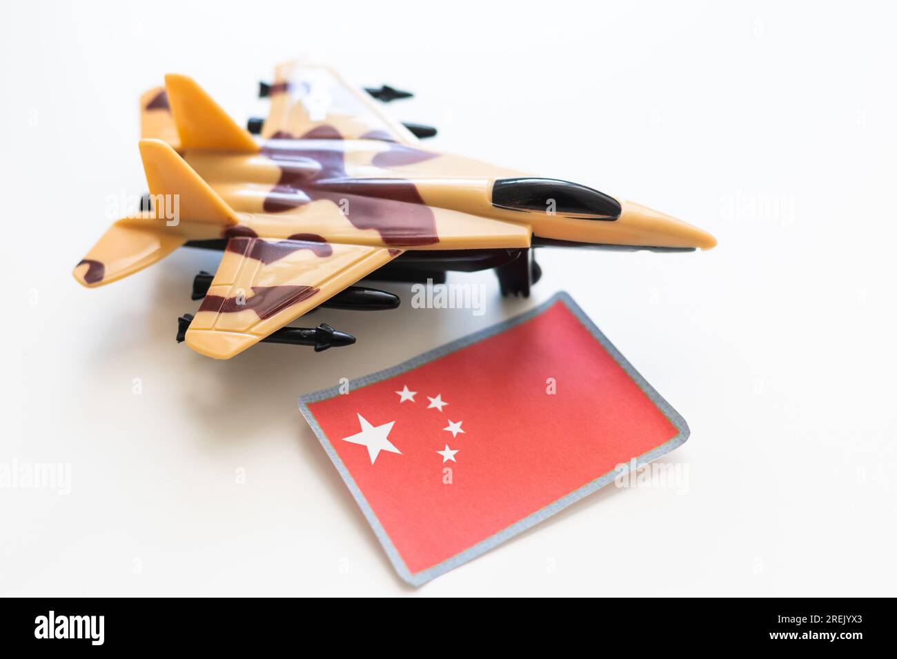fighter, interceptor on the China flag background. 3d Illustration Stock Photo