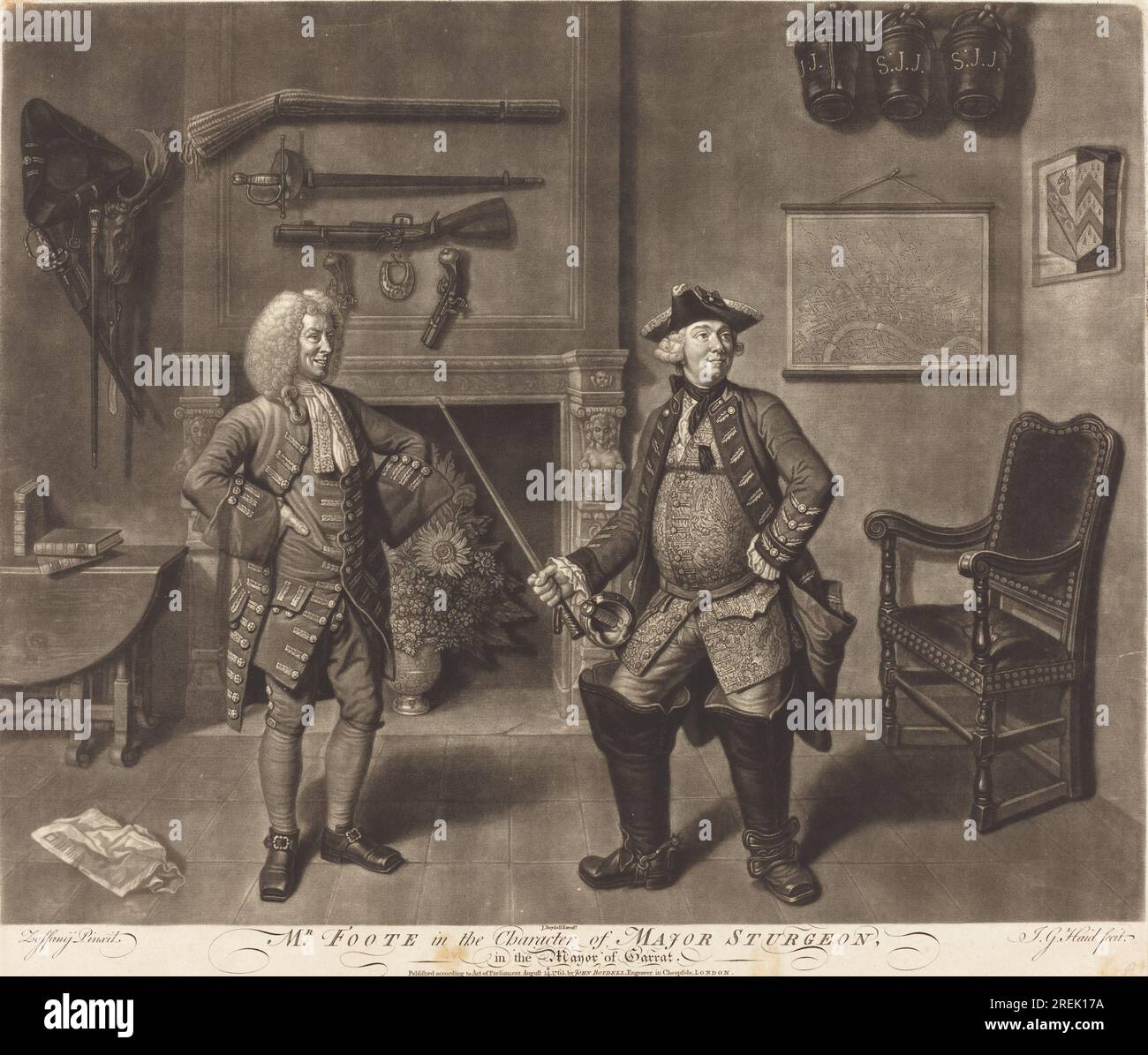 'Johann Gottfried Haid after Johann Zoffany, Mr. Foote in the Character of Major Sturgeon, in the Mayor of Garrat, 1765, mezzotint on laid paper, plate: 43.1 x 50.5 cm (16 15/16 x 19 7/8 in.) sheet: 43.5 x 51.2 cm (17 1/8 x 20 3/16 in.), Paul Mellon Fund, 2001.118.12' Stock Photo