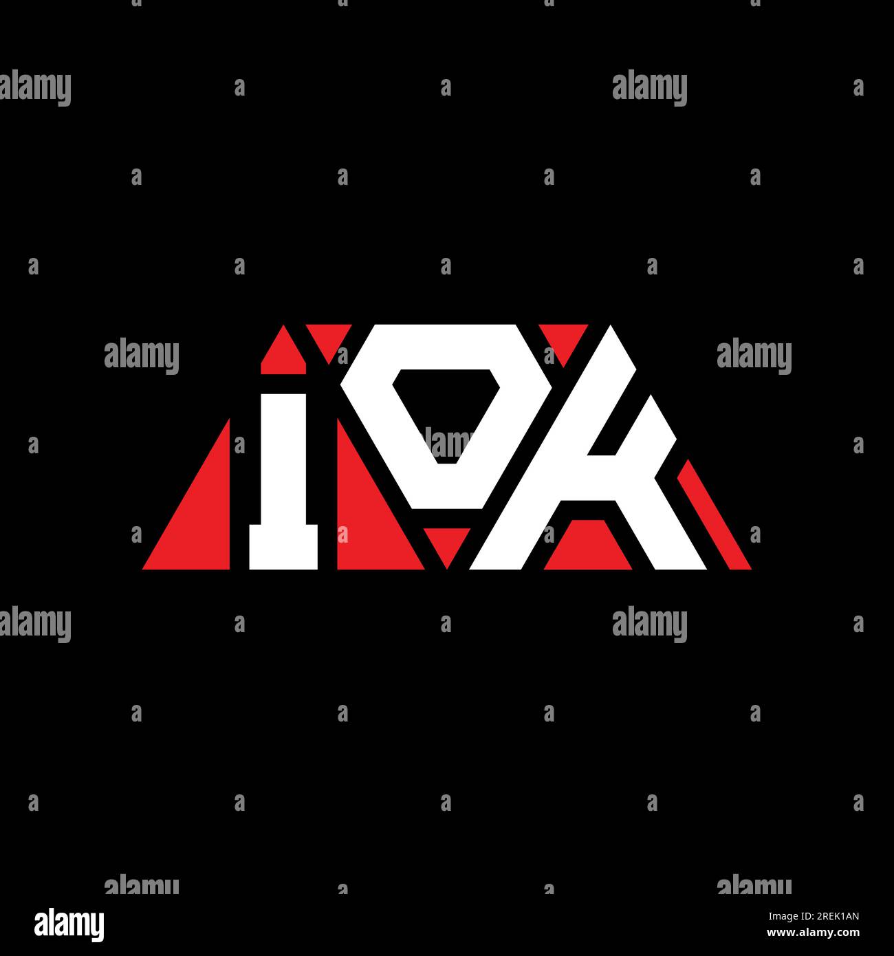 IOK triangle letter logo design with triangle shape. IOK triangle logo design monogram. IOK triangle vector logo template with red color. IOK triangul Stock Vector