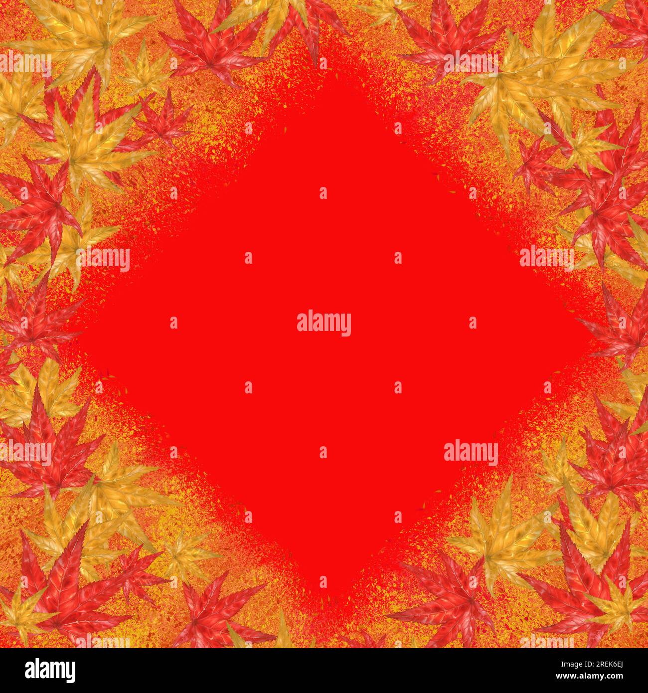 Watercolor autumn frame of red and orange maple leaves for days of ...
