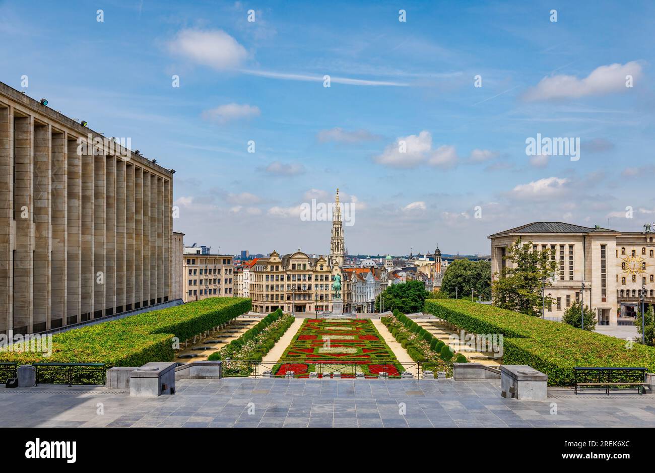 The Mont des Arts, meaning Hill or Mount of the Arts, is an urban complex and historic site in central Brussels, Belgium, includes a beautiful public Stock Photo