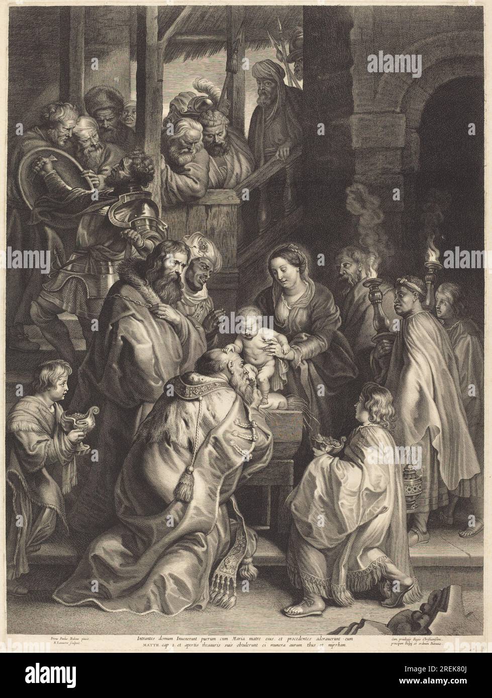 'Nicolaes Lauwers, after Sir Peter Paul Rubens, The Adoration of the Magi with Torches, engraving on laid paper, plate: 60.7 x 45.4 cm (23 7/8 x 17 7/8 in.) sheet: 65.5 x 50.2 cm (25 13/16 x 19 3/4 in.), Gift of David P. Tunick, 2009.127.21' Stock Photo