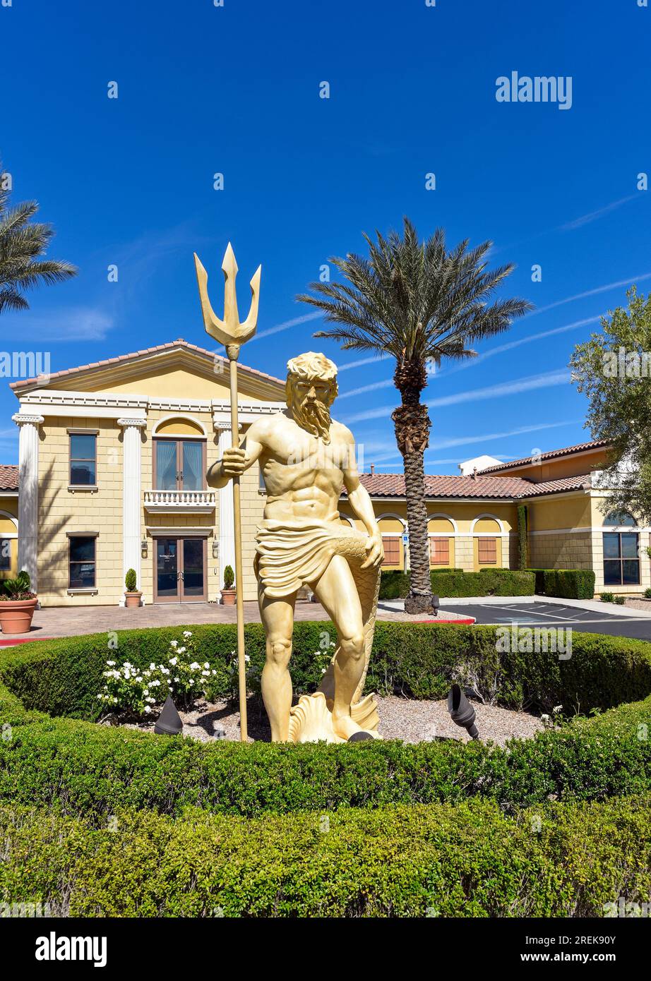 The Poseidon statue at Via Visione golf community club house at Lake Las Vegas, Nevada Stock Photo
