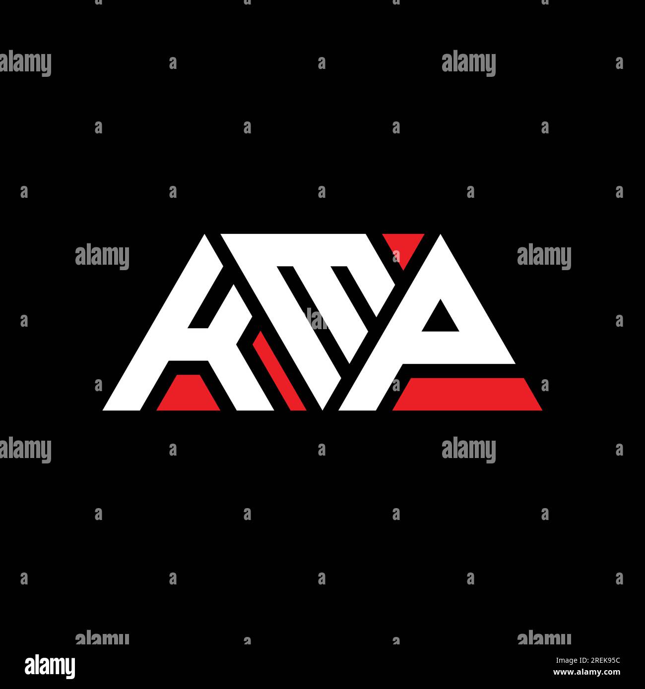 KMP triangle letter logo design with triangle shape. KMP triangle logo design monogram. KMP triangle vector logo template with red color. KMP triangul Stock Vector