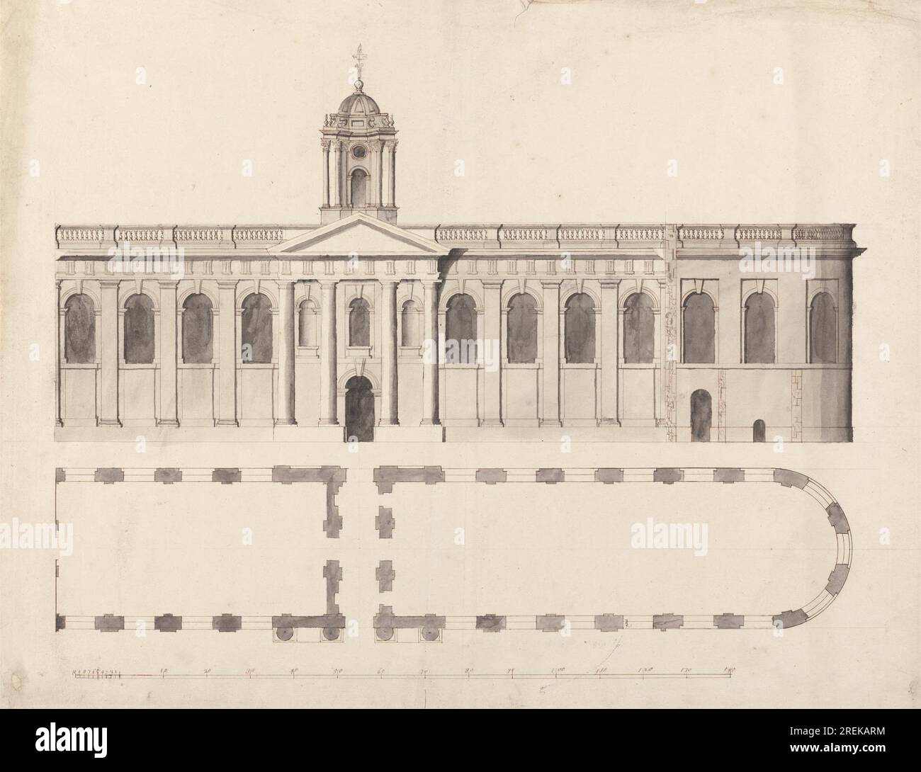 Queen's College, Oxford: Plan and Elevation of Hall and Chapel by William Townesend Stock Photo