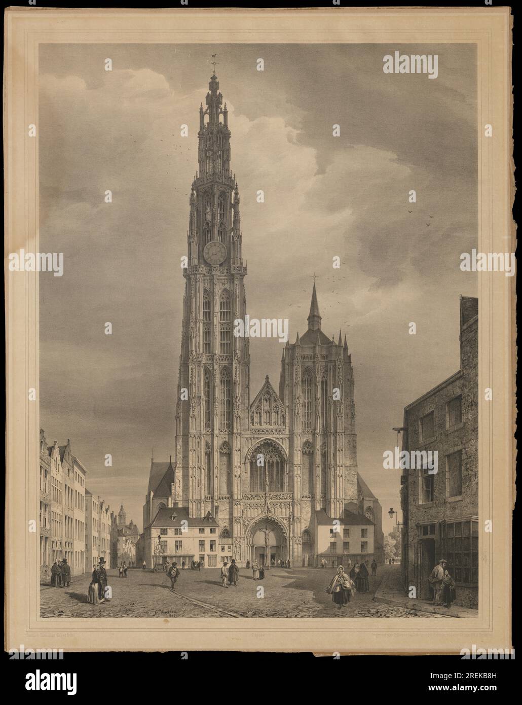 De kathedraal van Antwerpen 1843 by Gustave Adolphe Simonau Stock Photo ...
