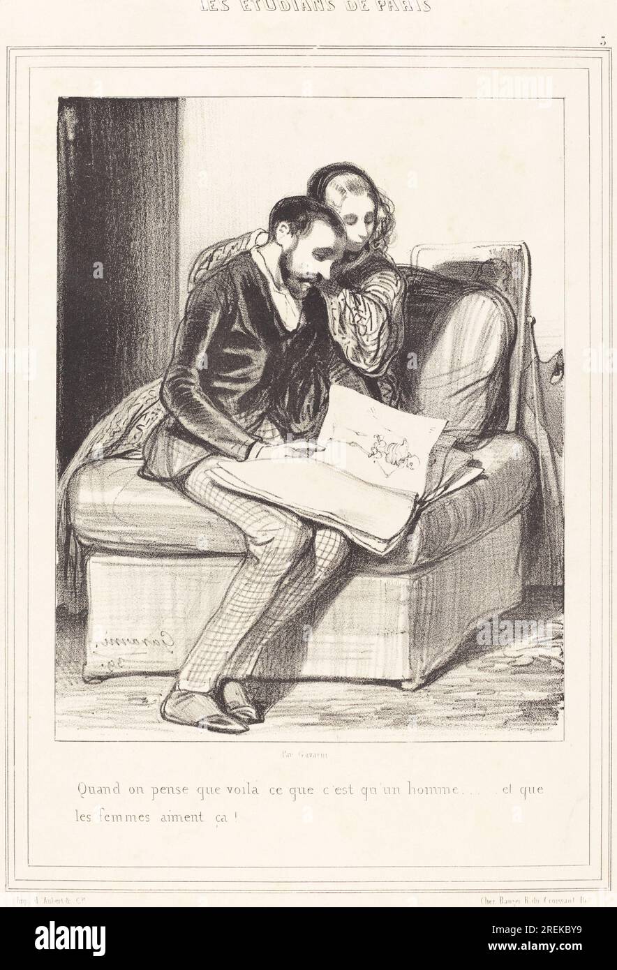 'Paul Gavarni, Quand on pense..., 1839, lithograph, overall: 34.2 x 26.4 cm (13 7/16 x 10 3/8 in.), Gift of Frank Anderson Trapp, 2002.57.23' Stock Photo