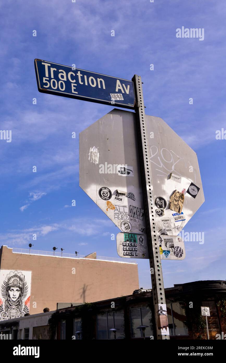 Street Sign for Traction Avenue in Los Angeles ,California. Stock Photo