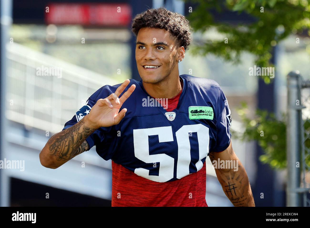 New England Patriots cornerback Christian Gonzalez during an NFL preseason  football game against the Houston Texans at Gillette Stadium, Thursday,  Aug. 10, 2023 in Foxborough, Mass. (Winslow Townson/AP Images for Panini  Stock