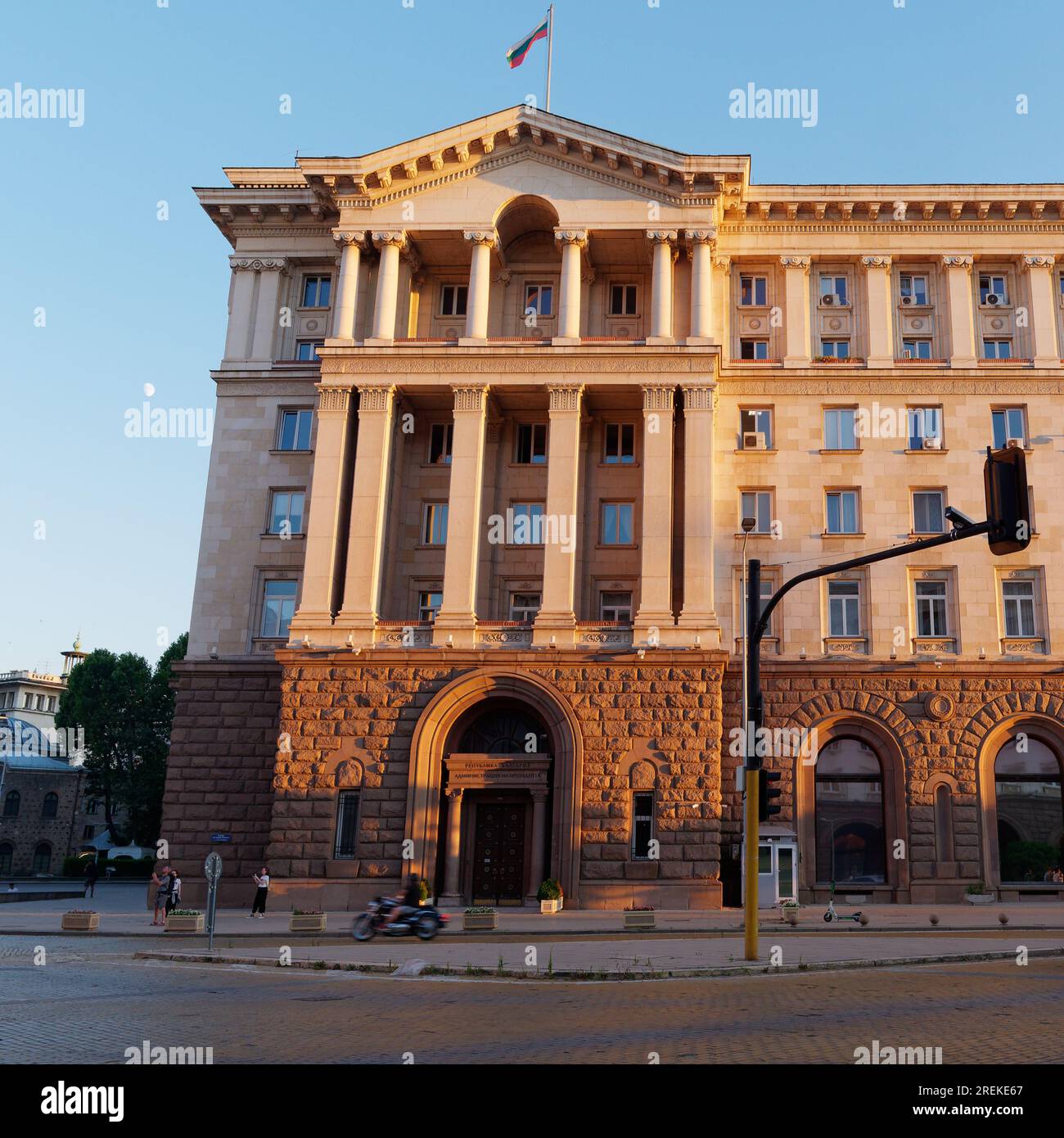 The Presidents office and part of  three buildings making up The Largo Stalinist Empire style complex. Sofia, Bulgaria. July 28, 2023. Stock Photo