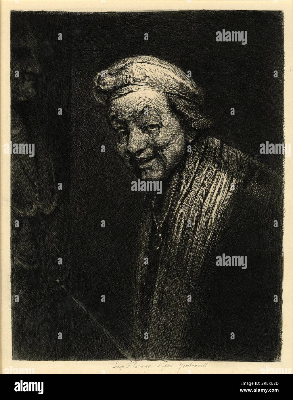 The Laughing Rembrandt, after Rembrandt 1900 by leopold flameng Stock