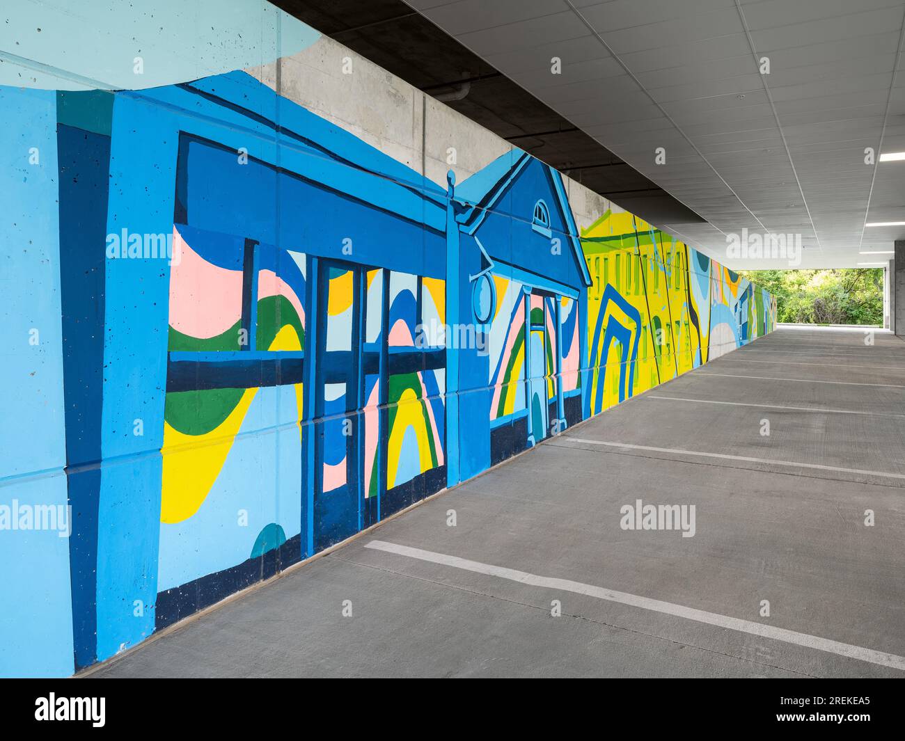 Mural in residential parking garage Stock Photo