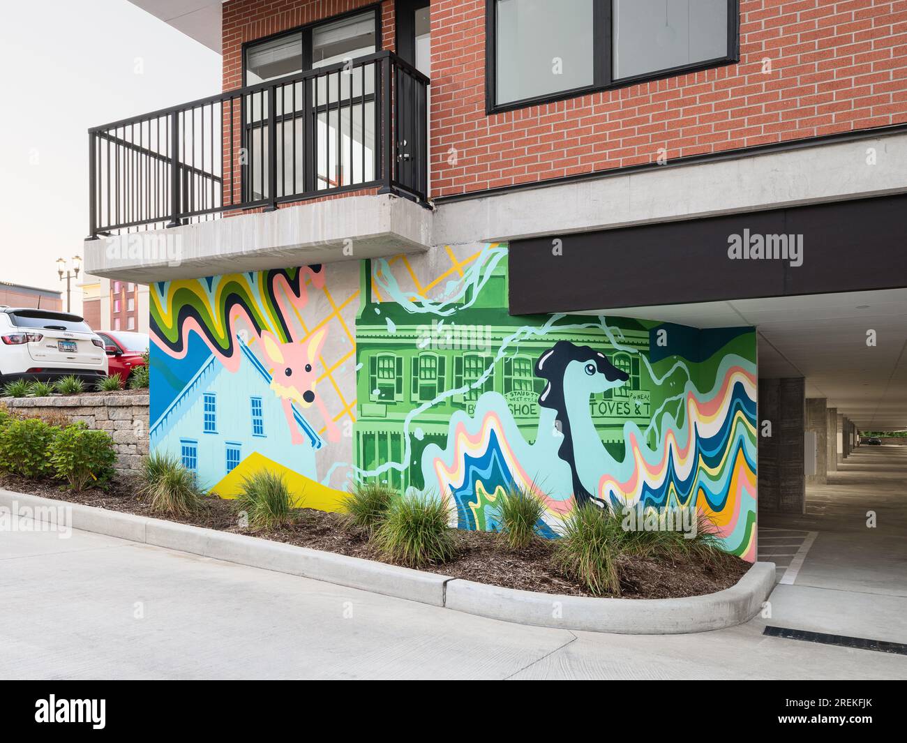 Mural in residential parking garage Stock Photo